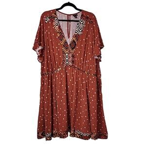Torrid Mini Challis Border Tribal Print Skater Dress Women's Plus Size 4X NWT